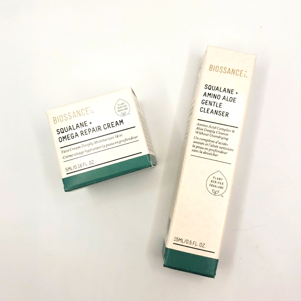 Biossance Mini Squalane Bundle Amino Aloe Cleanser 0.5oz and Omega Repair 0.16oz